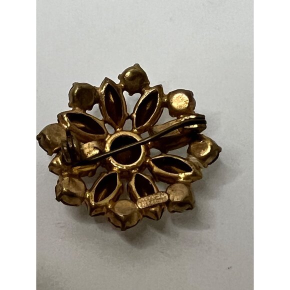 Vintage Rhinestone Gold-Tone Floral Brooch Pin - Picture 7 of 8
